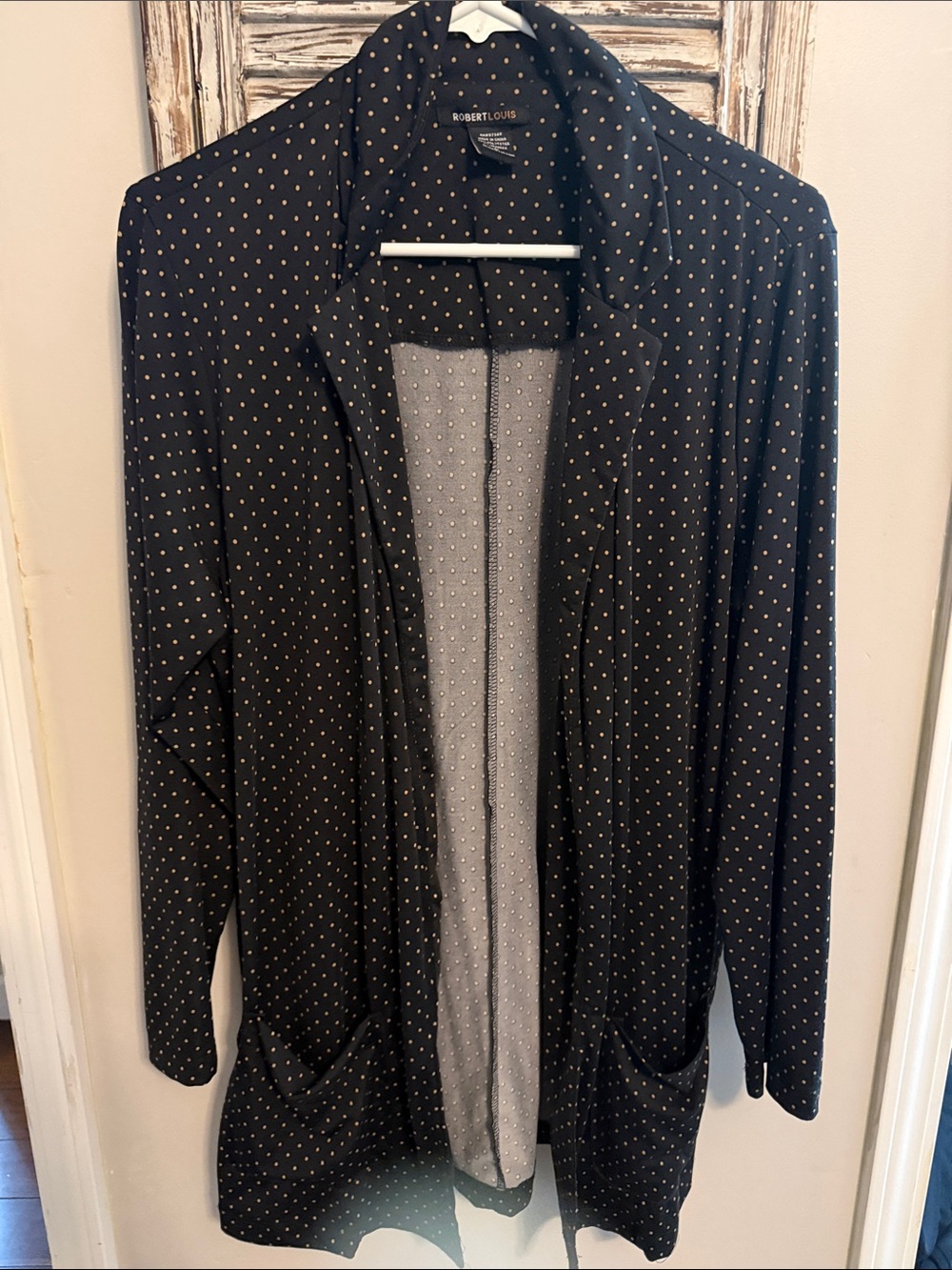 Robert Louis Black Blazer Jacket with Cream Polka Dots